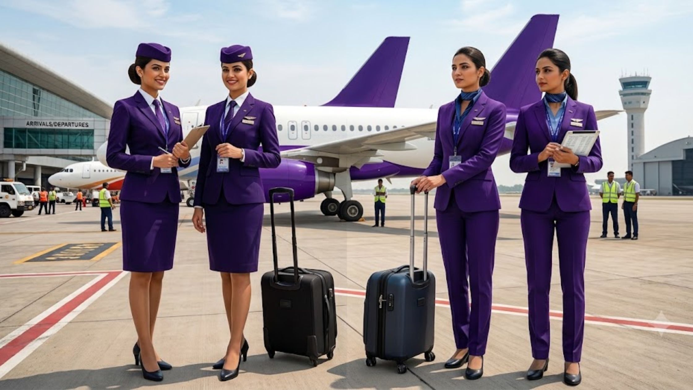 Cabin crew vs air hostess showing female aviation professionals in uniform at an airport